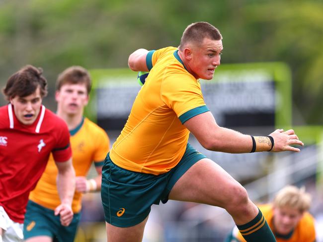 Kingsley Uys runs in for his try against New Zealand Barbarians. Picture: Phil Walter/Getty Images for Rugby Australia