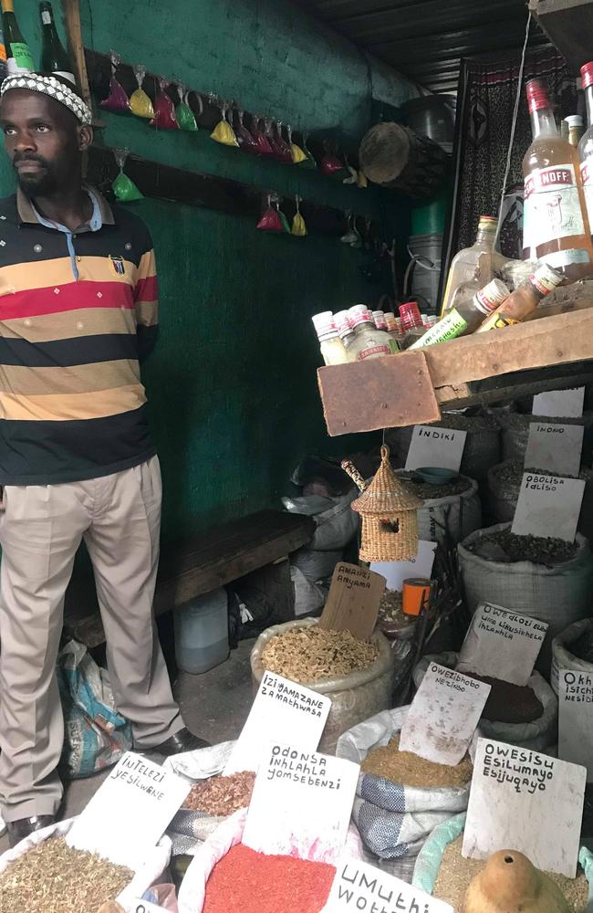 A herbalist selling muti at the Durban market.