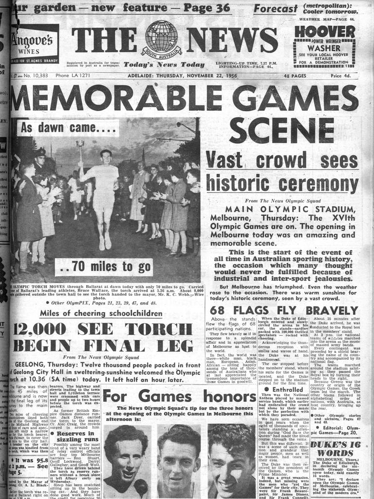 The Melbourne Olympic Games was big news across the country back in 1956. Picture: The News