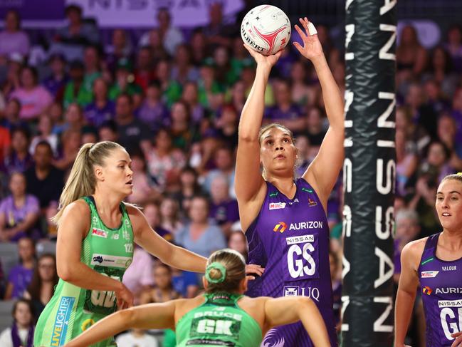 Donnell Wallam led the Firebirds to victory over the West Coast Fever at Nissan Arena, on April 16. Picture: Getty Images