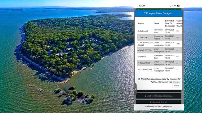 Power outages have hit Coochiemudlo Island with power not expected to be resorted until Monday.