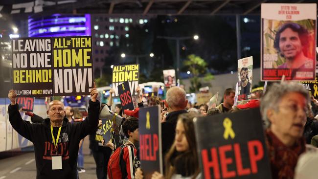 Protesters in Tel Aviv highlight the plight of the hostages still being held by Hamas. Picture: AFP