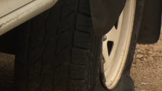 Supplied Editorial Tyres slashed in Murray Bridge. Picture: 7 News