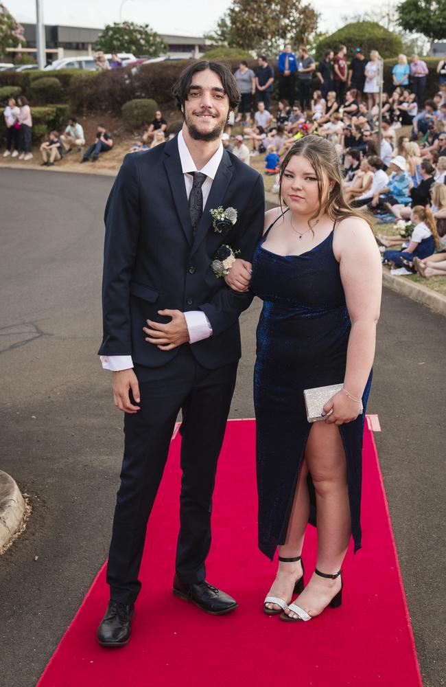 Bailey Winsor and Charli Samson at Harristown State High School formal at Highfields Cultural Centre, Friday, November 17, 2023. Picture: Kevin Farmer