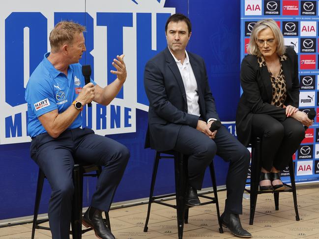 Noble, Scott and Laidley address those gathered. Picture: Alex Coppel