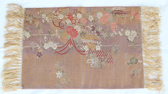 <b>Japanese silk:</b> This antique piece was specifically created to be used in a display for Ikebana (Japanese flower arrangement). The colours have faded but it is still a beautiful piece and a superb example of its type.