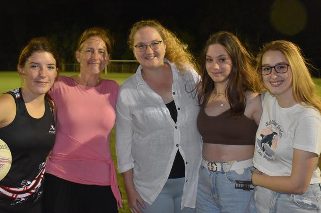 At the Magpies Netball Club 2022 season launch are (from left) Adison Ward, Alex Gauci, Nicole Kruse, Brianna Kruse and Taya Gauci. Saturday, March 19, 2022. Picture: Tara Miko