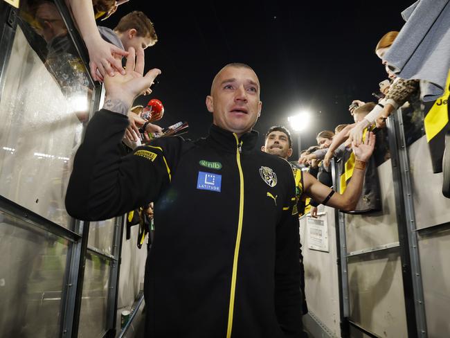 BEST PICS 2024NCA. MELBOURNE, AUSTRALIA. August 24,   2024. AFL Round 24. Richmond vs Gold Coast Suns at the MCG.   An emotional Dustin Martin walks down the race for the last time after   lap of honour   . Pic: Michael Klein