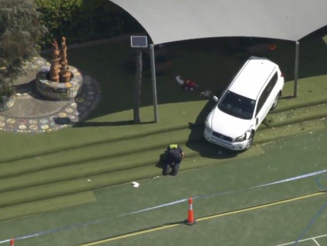 Police investigate at Auburn South Primary School in Hawthorn East after a car drove into the school. Picture: Supplied