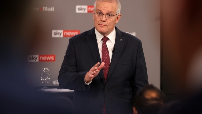 Prime Minister Scott Morrison told the debate the Coalition's economic plan "has been delivering". Picture: Toby Zerna