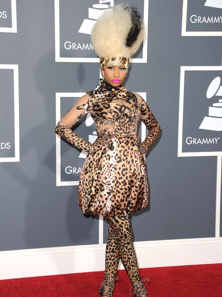 Part Druscilla part leopard, Nicki Minaj’s outfit at the 2011 Grammys was anyone’s guess. Picture: Getty