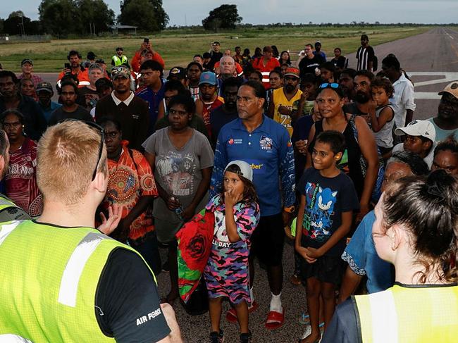 Residents of Borroloola evacuated from their flood-hit town.