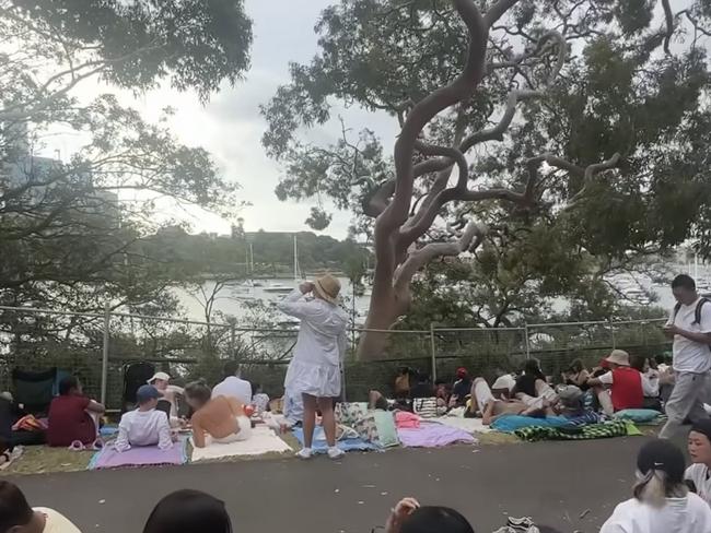 This was the view an Instagram influencer secured after waiting 7 hours in line for a spot in Mrs Macquarie’s Park. Picture: Instagram / benjrobins