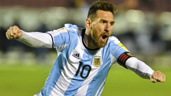 Argentina's Lionel Messi celebrates. / AFP PHOTO / Juan Ruiz