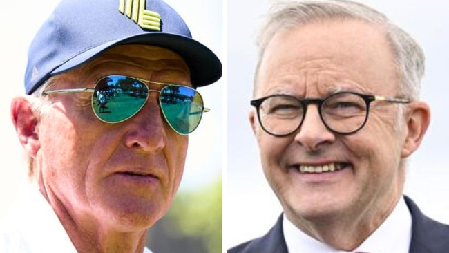 Pictured left Greg Norman and right Anthony Albanese. Image: Getty/Newswire