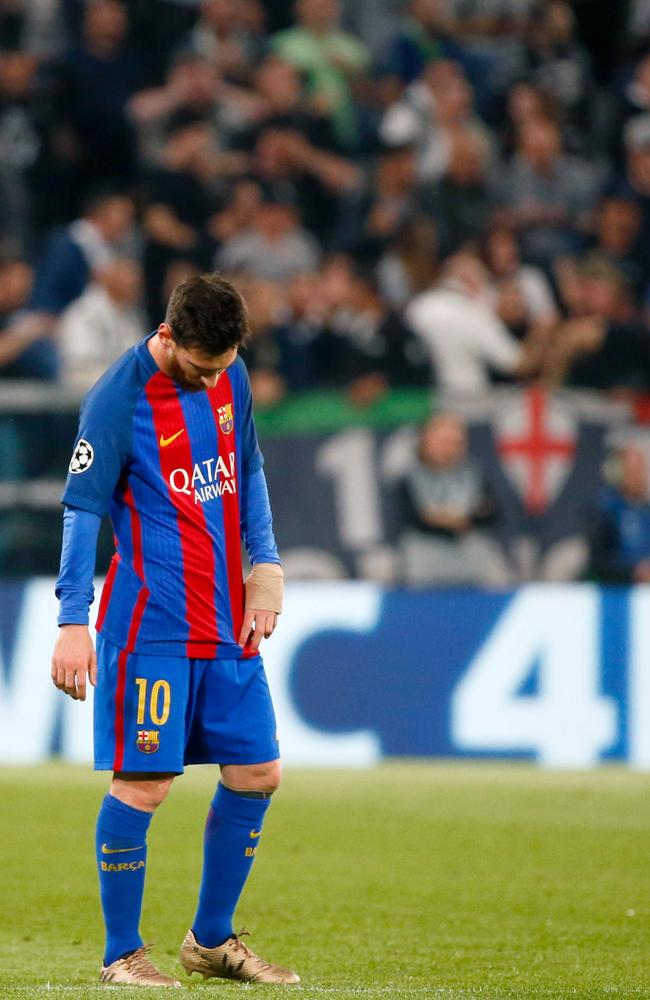 Barcelona's Argentinian forward Lionel Messi reacts.