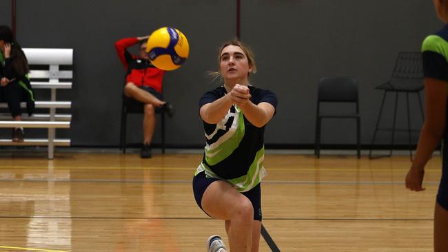 Action from the QGSSSA volleyball match between Somerville House and Moreton Bay College. Photo:Tertius Pickard