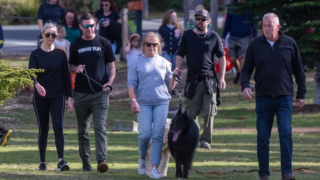 Dog walkers and their dogs at the million paws walk at Queens Domain in Hobart in Sunday 25th May 2025. Picture: Linda Higginson