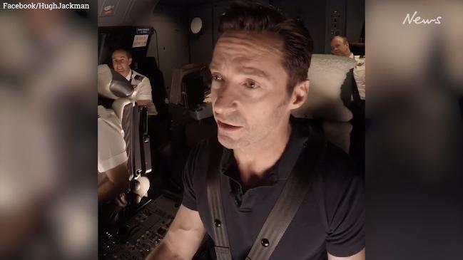 Hugh Jackman flies an A380 in a Qantas Simulator