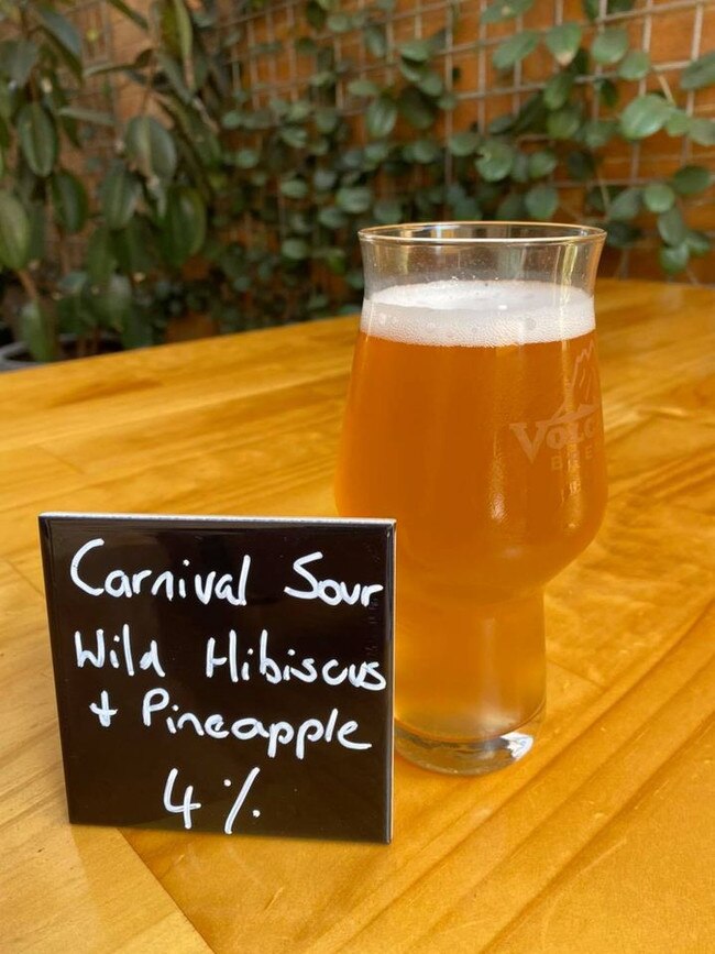 Volcanic Brewing's inaugural carnival beer - the Carnival Sour with wild hibiscus and pineapple. Pic: Volcanic Brewing