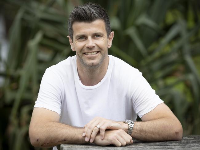 *** EMBARGO DO NOT USE CONTACT HS PIC DESK*** Herald Sun: Trent cotchin with his wife Brooke at Byron Bay, Wednesday 18th October 2023. Photo Danielle Smith