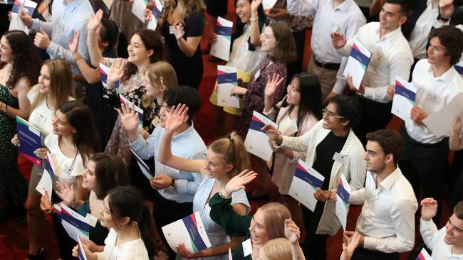 Students after the HSC first in course ceremony at the Leighton Hall, UNSW. Picture: Jonathan Ng