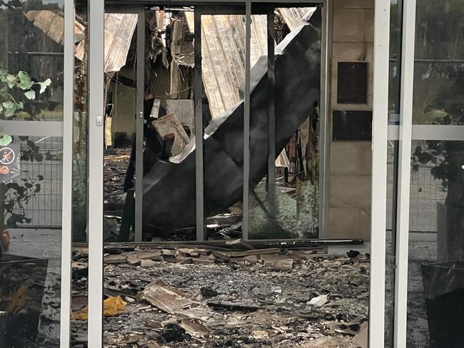 The massive blaze has destroyed the Morwell Bowling Club. Picture: Jack Colantuono