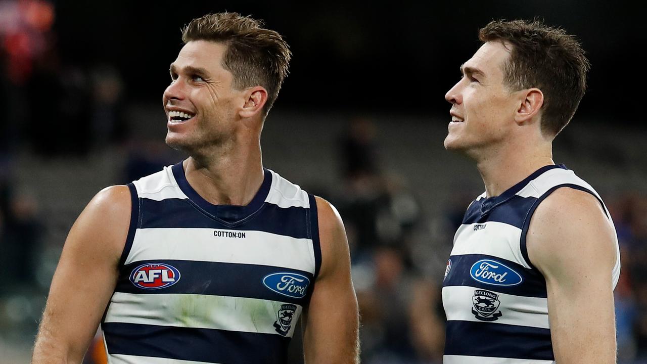 Geelong stars Tom Hawkins and Jeremy Cameron are still the standard-bearers for forward duos, according to Carlton’s Harry McKay. Picture: Getty Images