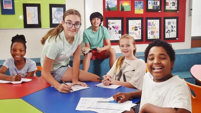 Incoming year 7 students Dara, Jessica, Marco, Harper and Rajah are taking advantage of Kolbe College’s summer school program. Picture : Nicki Connolly