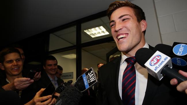 A happy Jack Viney leaves the appeal hearing at AFL House. Picture: Colleen Petch.
