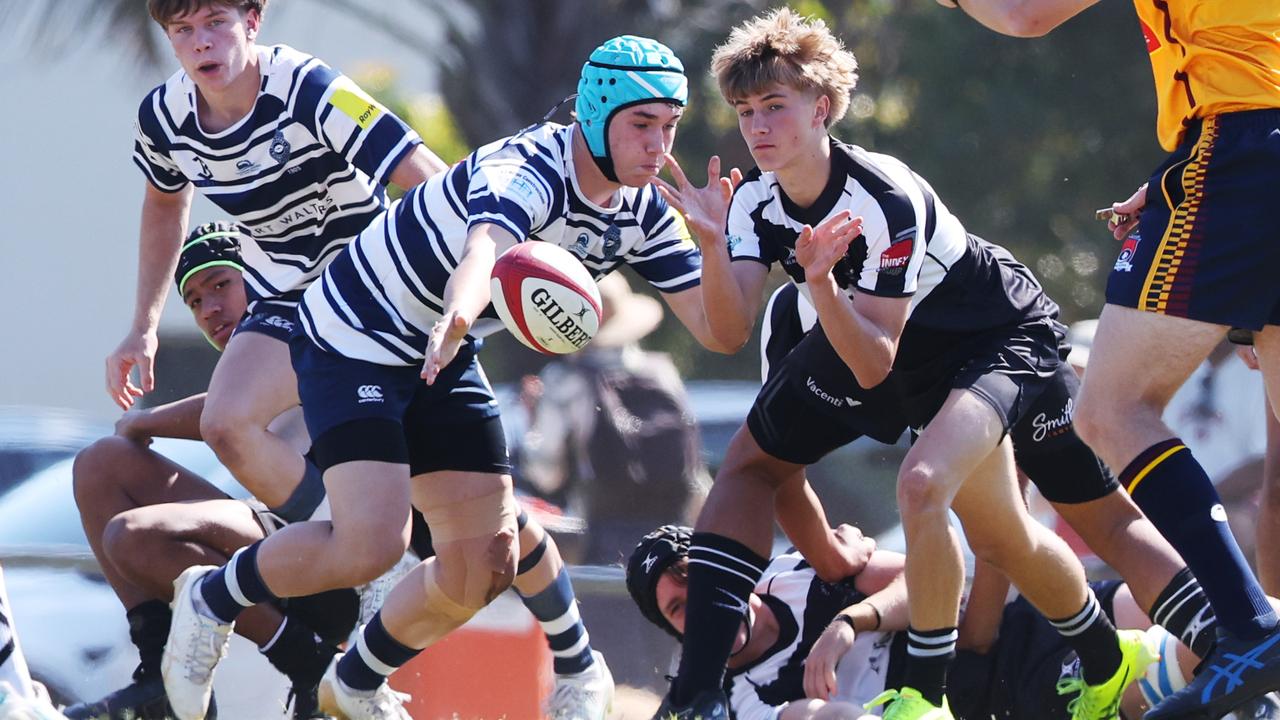 Action from the Under 16 Brisbane junior rugby league grand final between Brothers and Souths at Norman Park. Picture Lachie Millard