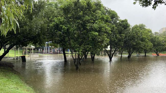 Perrin Park in Toowong is inundated.