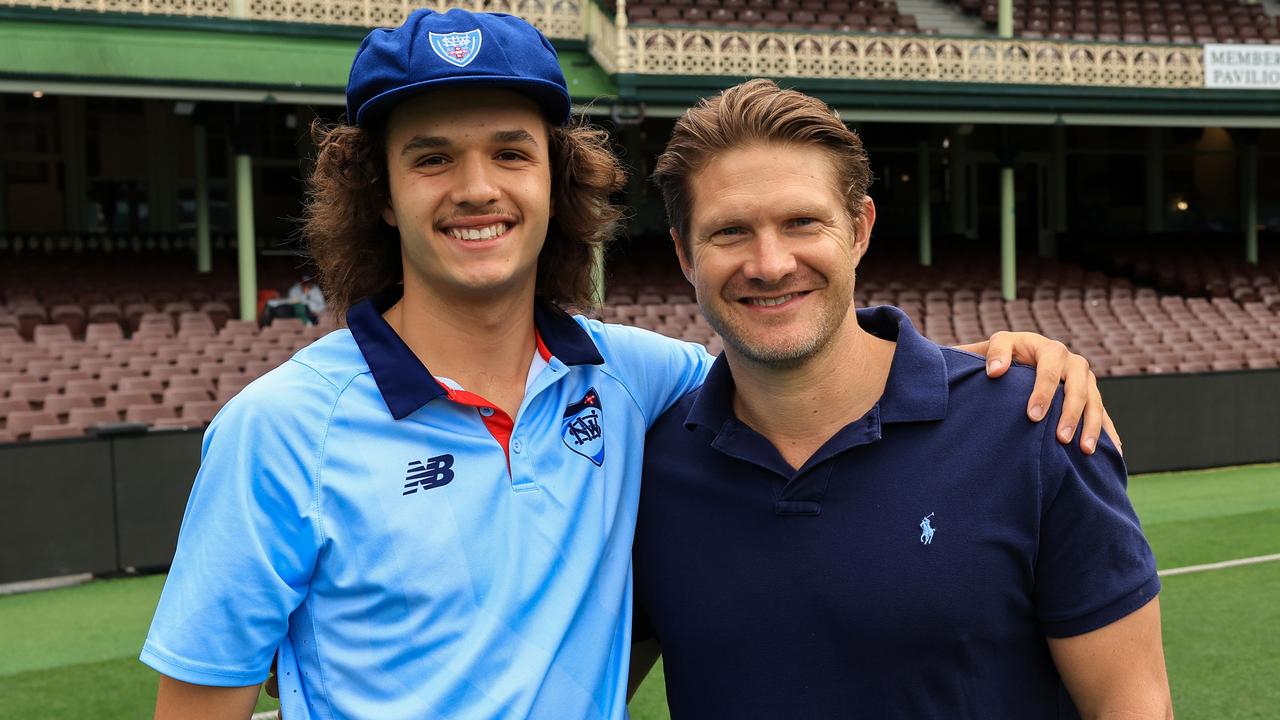 Sam Konstas with his mentor Shane Watson ahead of his Sheffield Shield debut in 2023. Picture: Mark Evans/Getty Images