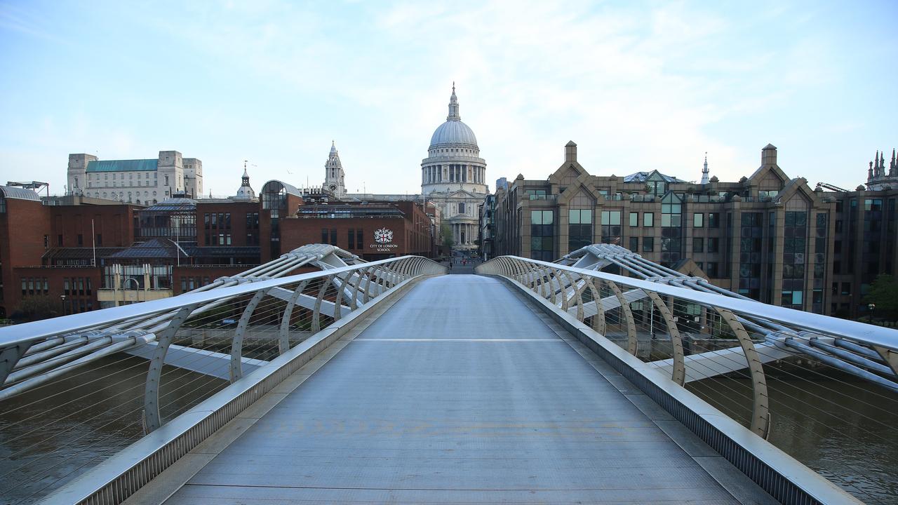 The closed St Paul's Cathedral and Millennium Bridge on Easter Sunday in London, England. Picture: Andrew Redington/Getty Images