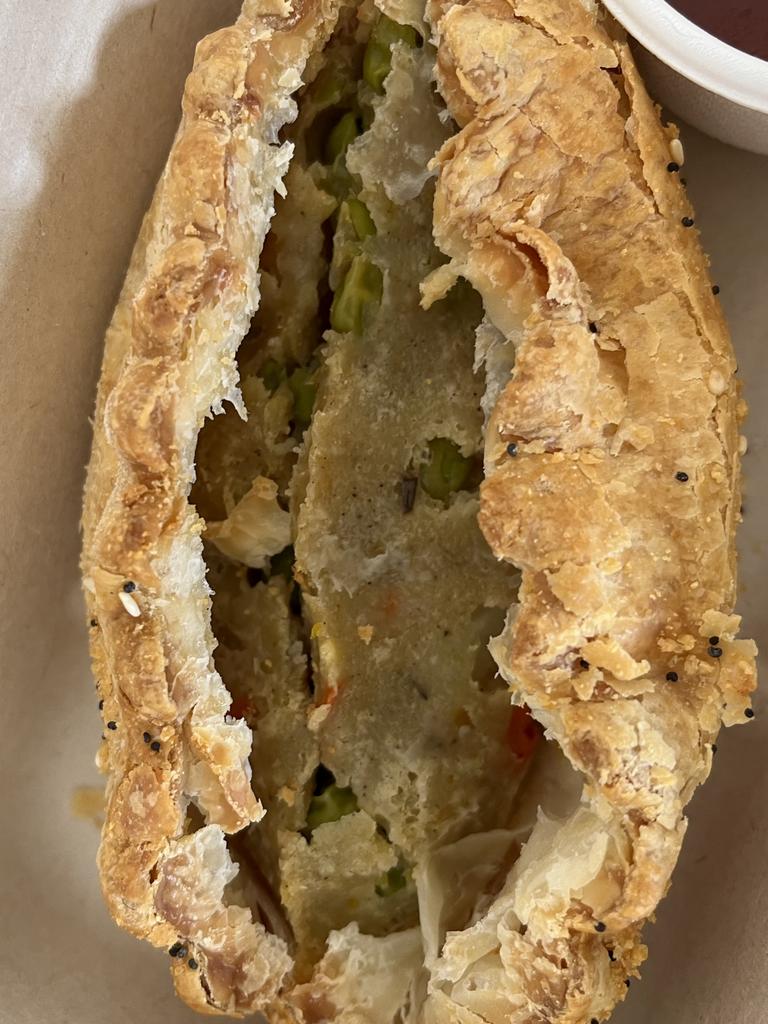 Sue’s late husband was served this unappetising vegetarian pasty served in an aged care home. Picture: Supplied