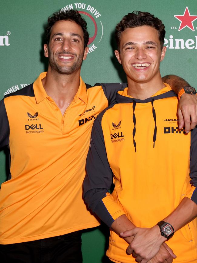 Daniel Ricciardo with his McLaren teammate, Lando Norris, in Miami, Florida earlier this year. Picture: Getty Images