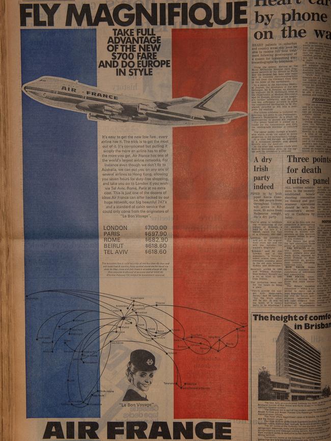 A half page colour advertisement for Air France that appeared in 1972.
