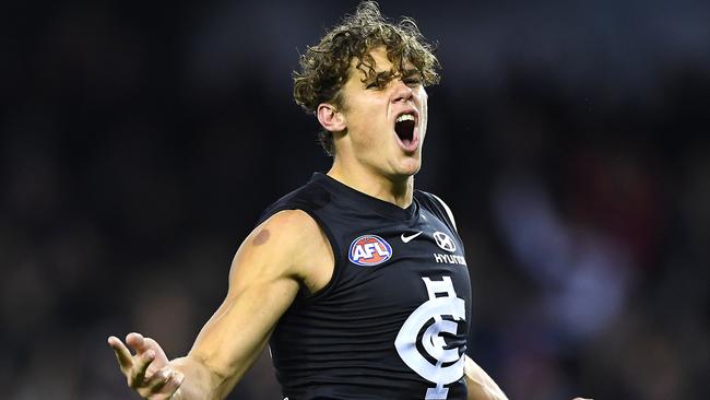 Charlie Curnow could be impacted by knee problems throughout 2020, according to Peter Larkins. Picture: Getty Images.