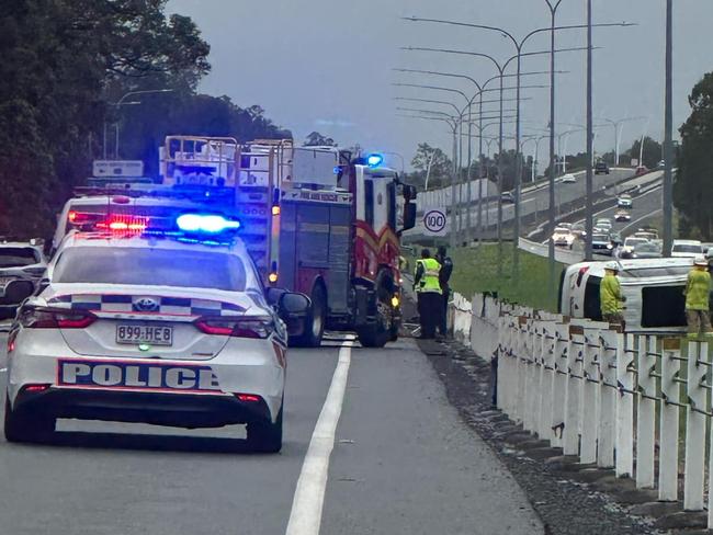 Emergency crews have rushed to a rollover along the Sunshine Mwy at Maroochydore on October 10, 2024. Picture: Tom Rudkin