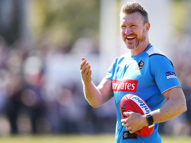 Nathan Buckley while still at the reins of Collingwood in 2018, the year he dragged the Pies to a grand final. Picture: Michael Dodge/Getty Images.