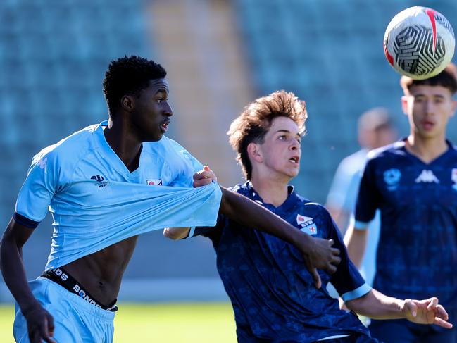 Jul 19: Match action in the 2024 National Youth Championships U16 Boys between NSW Metro Navy and NSW Metro Sky at Win Stadium (Photos: Damian Briggs/Football Australia)