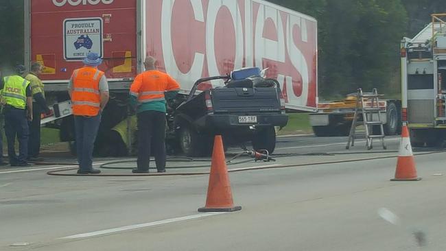 Emergency services were still at the scene this morning clearing the wreckage. Picture: Nathan Elcoate.