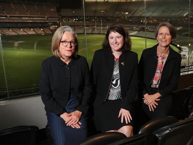 15/07/2019  Karen Chester deputy chair ASIC. . Meghan Quinn, deputy secretary Treasury and Jenny Wilkinson, Parliamentary Budget Officer  at the MCG for the economics society of Australia conference.Picture: David Geraghty / The Australian.