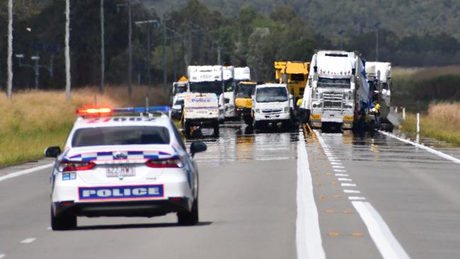 A photograph from the scene of a double truck crash at Helens Hill on the Bruce Highway south of Ingham on Thursday. Picture: Cameron Bates