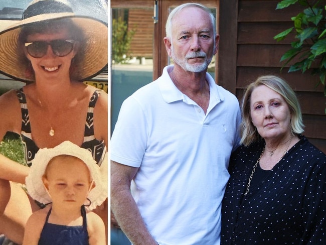 Bronwyn Winfield, left, with a friend's baby; Bronwyn’s brother Andy Read and his wife Michelle, right.