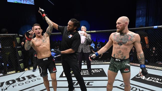 Dustin Poirier after defeating Conor McGregor in his last bout. Picture: Jeff Bottari/Zuffa LLC via Getty Images