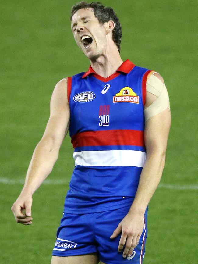 Bob Murphy reacts after missing a shot on goal. Picture: George Salpigtidis