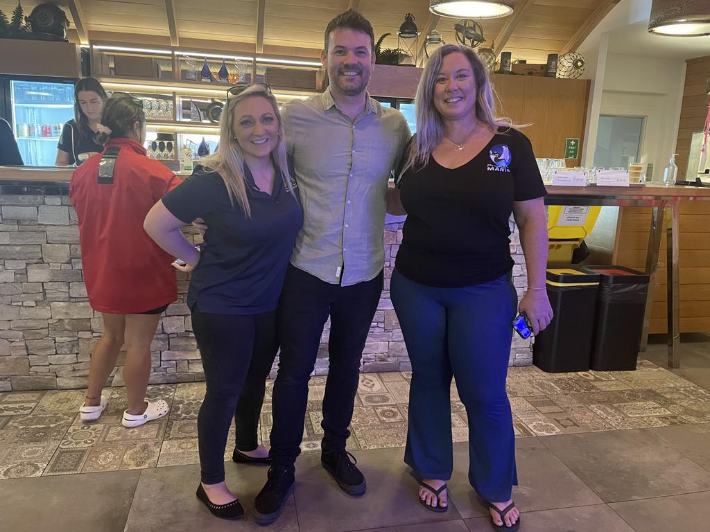 Presenters at the Immersive Reef Stories event at Reef Festival: Little Fish organisation founder Crystal Lacey (Airlie Beach), marine biologist Johnny Gaskell (Cairns), USC Project Manta mentor Asia Haines (Sunny Coast).