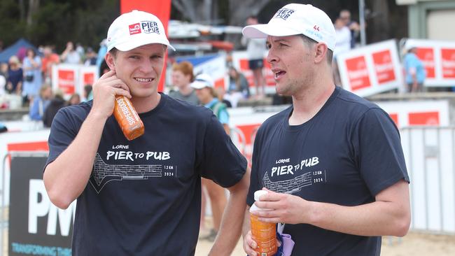 Five time Pier to Pub winner Hayden Cotter (left) will miss Saturday’s edition through illness, though seven-time winner Sam Sheppard is again among the entries. Picture: Alan Barber