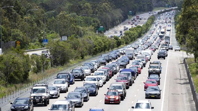 Lines of traffic travelling south on the M1 near Exit 49. Picture: Tim Marsden.